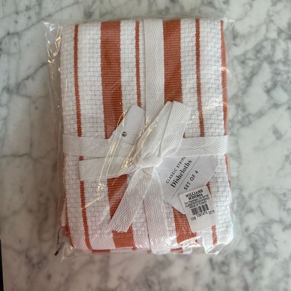 Williams Sonoma Kitchen Set Of 4 Classic Stripe Orange White Dish